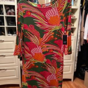 Crown & Ivy Dress, Coral, green, pink, Size PP